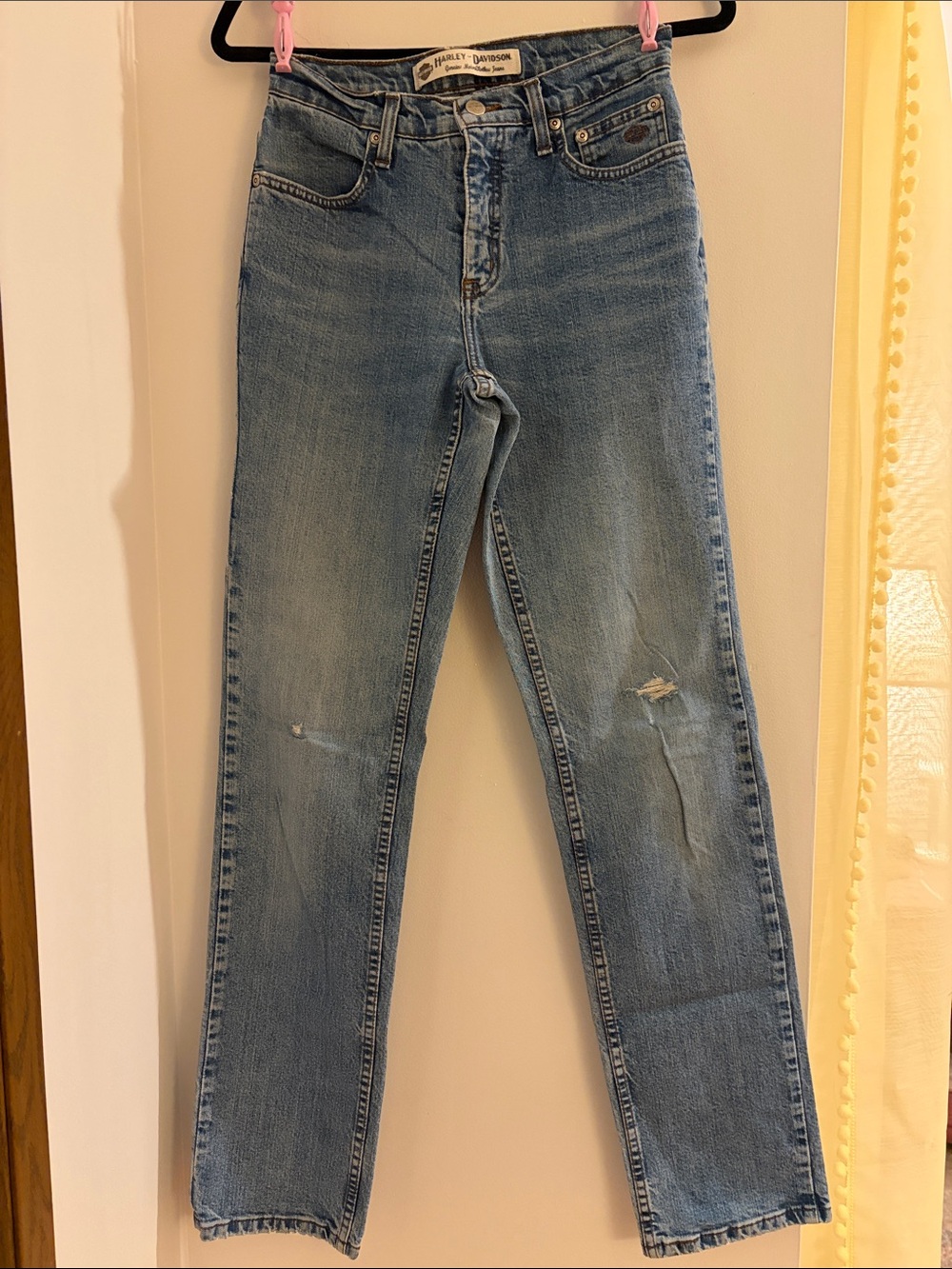 Harley Davidson Light Blue Straight-Leg Jeans with Subtle Distress